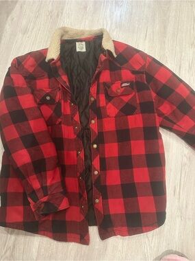 Dickies Red and Black Buffalo Plaid Sherpa-Lined Flannel Jacket